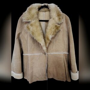 Vintage Cozy NY & Co Classic Leather & Faux Fur Jacket, XL
